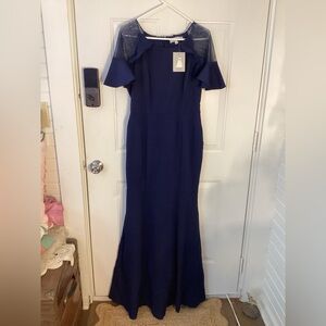 Maniju Navy Blue Maxi Dress w/ Lace Sleeves